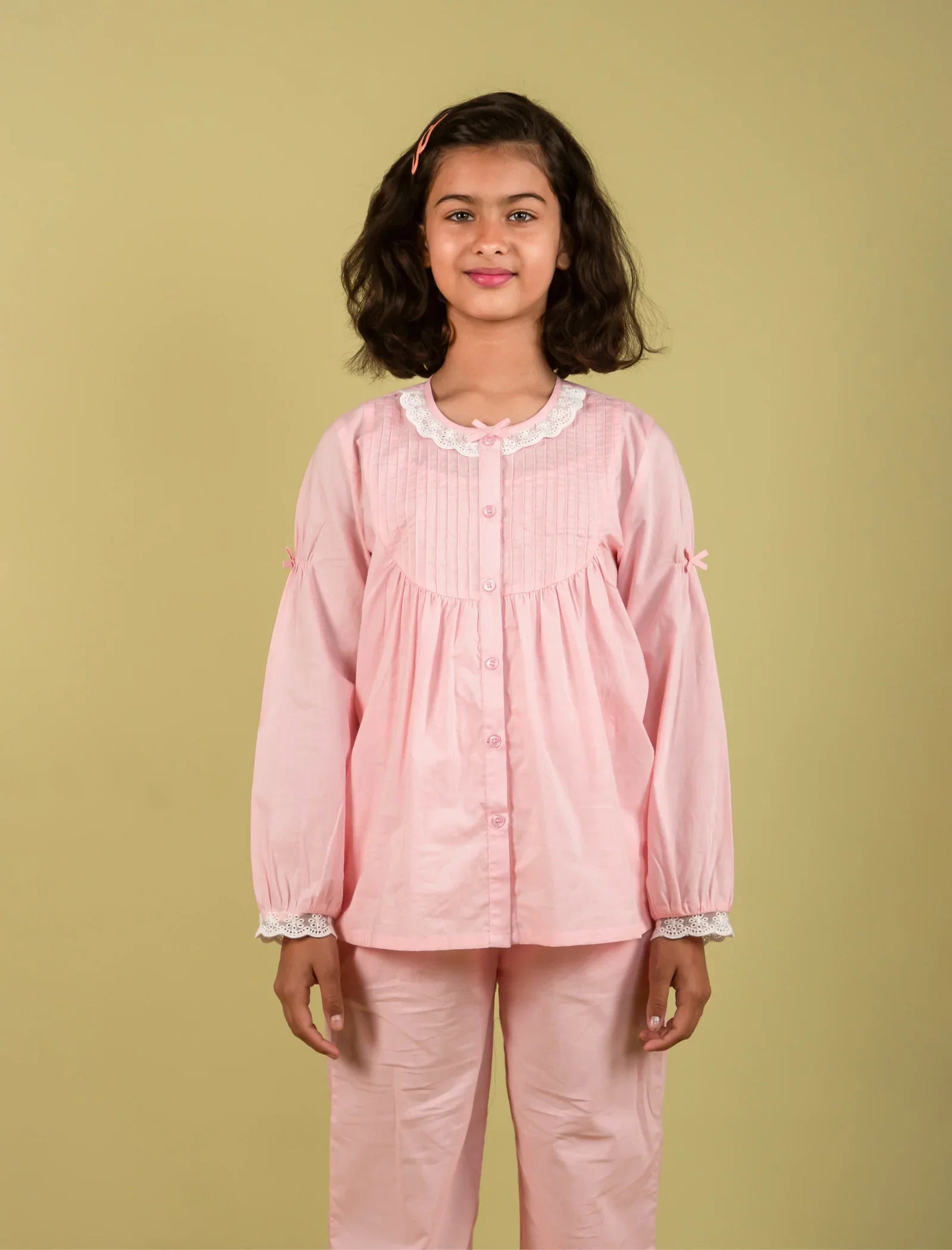 Fairy Floss Nightsuit For Kids Girls With Inner Camisole (Baby Pink)