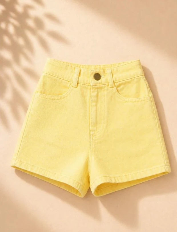 Girls Yellow Denim Cotton Shorts