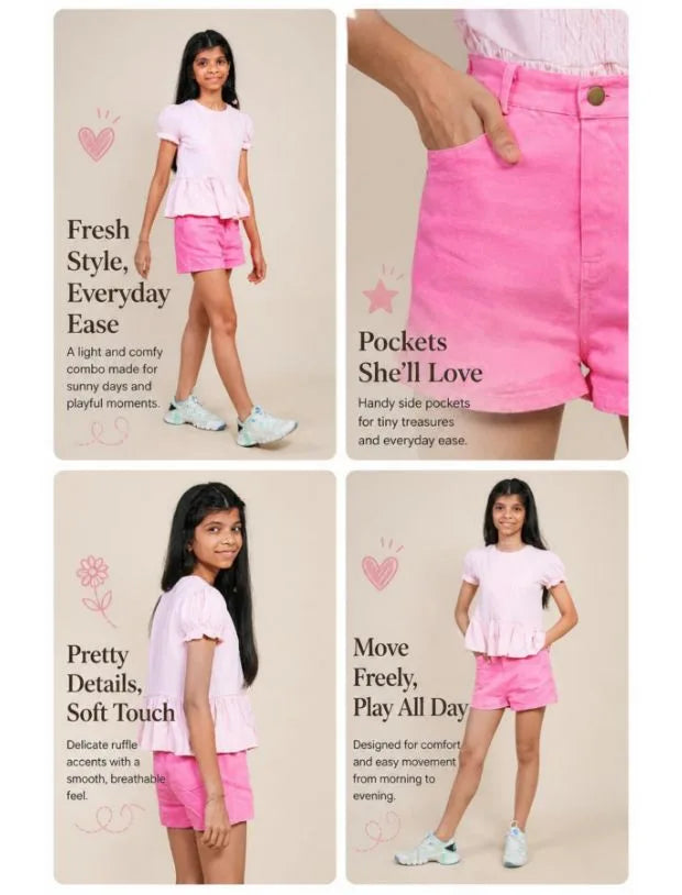 Candy Pink Denim Shorts for Girls