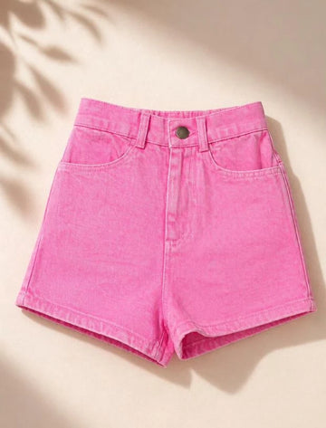 Candy Pink Denim Shorts for Girls