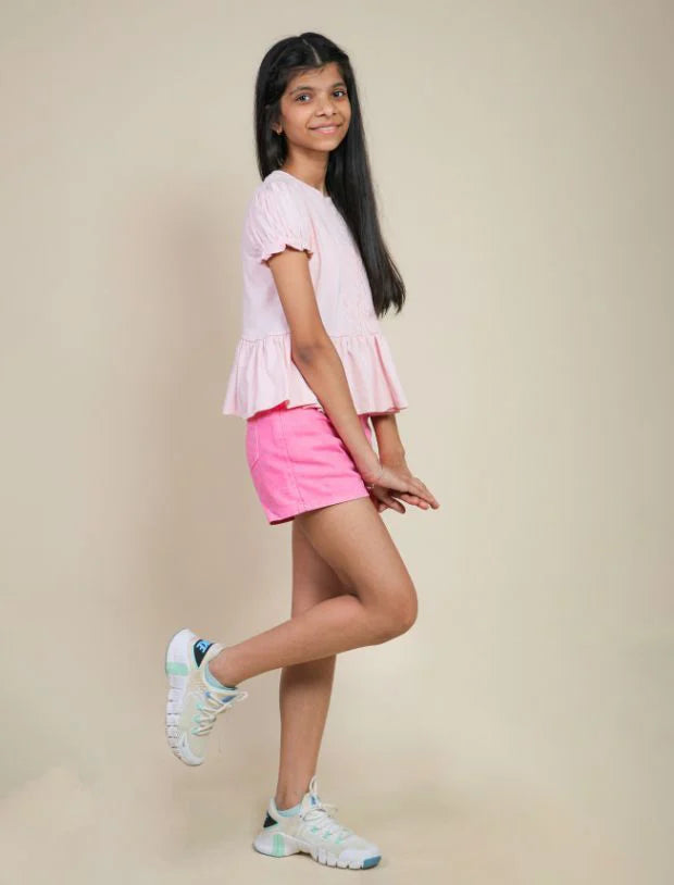 Candy Pink Denim Shorts for Girls