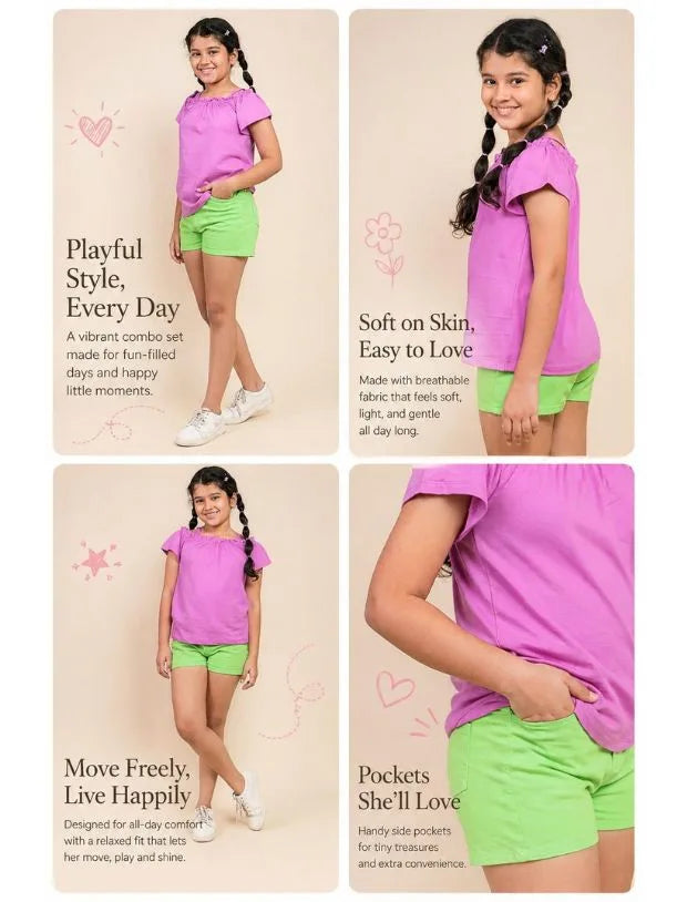 Lime Green Denim Shorts for Kids Girls