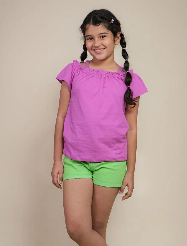 Lime Green Denim Shorts for Kids Girls