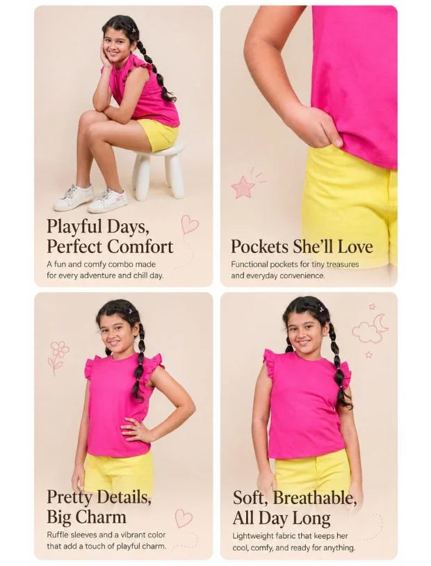 Girls Yellow Denim Cotton Shorts
