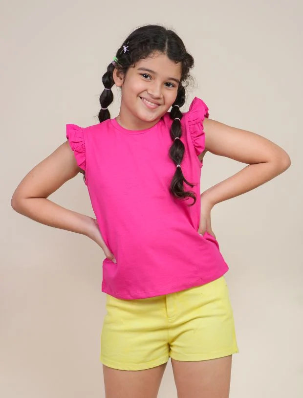Girls Yellow Denim Cotton Shorts