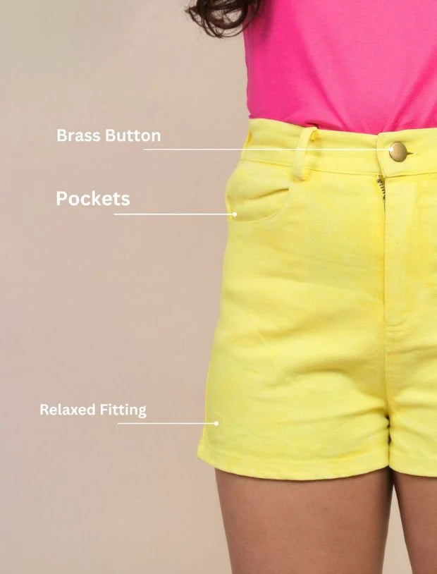 Girls Yellow Denim Cotton Shorts