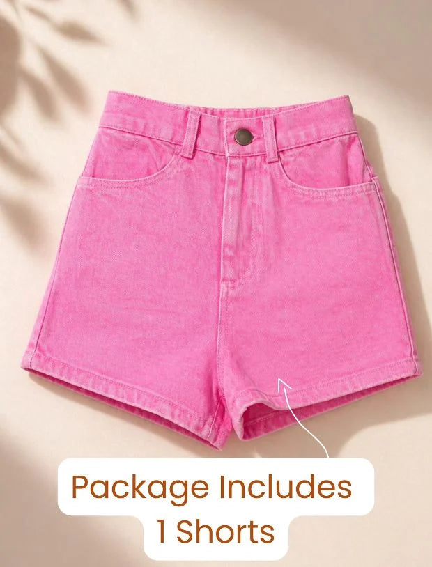Candy Pink Denim Shorts for Girls