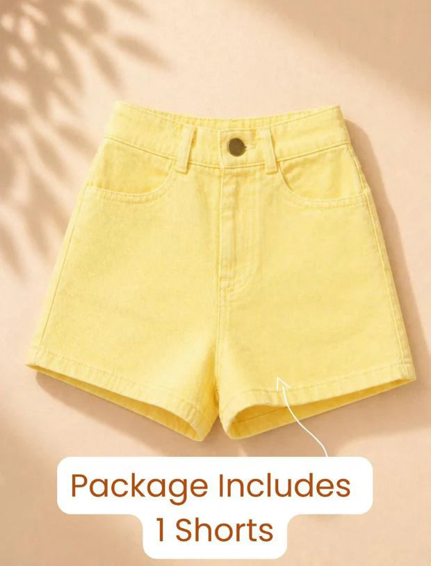 Girls Yellow Denim Cotton Shorts
