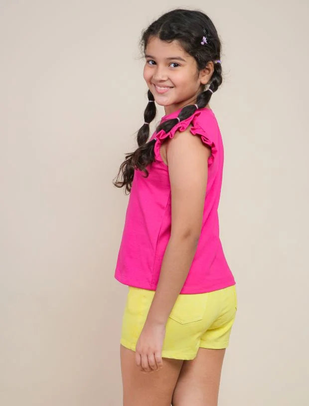 Girls Yellow Denim Cotton Shorts